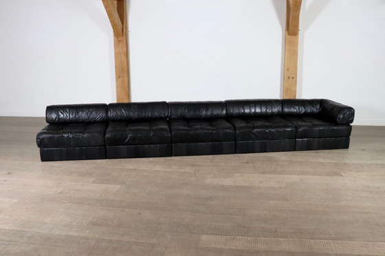 Image 1 of De Sede Ds-88 Modular Sofa In Black Patchwork Leather, Switzerland 1970S