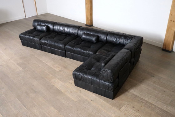 Image 1 of De Sede Ds-88 Modular Sofa In Black Patchwork Leather, Switzerland 1970S