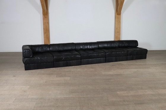 Image 1 of De Sede Ds-88 Modular Sofa In Black Patchwork Leather, Switzerland 1970S