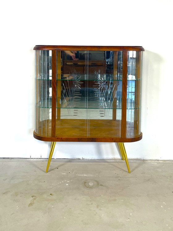 Image 1 of display case with wood finish in art deco style