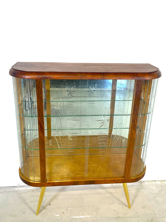 Image 1 of display case with wood finish in art deco style