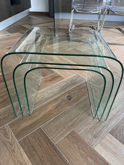 3x designer glass side tables