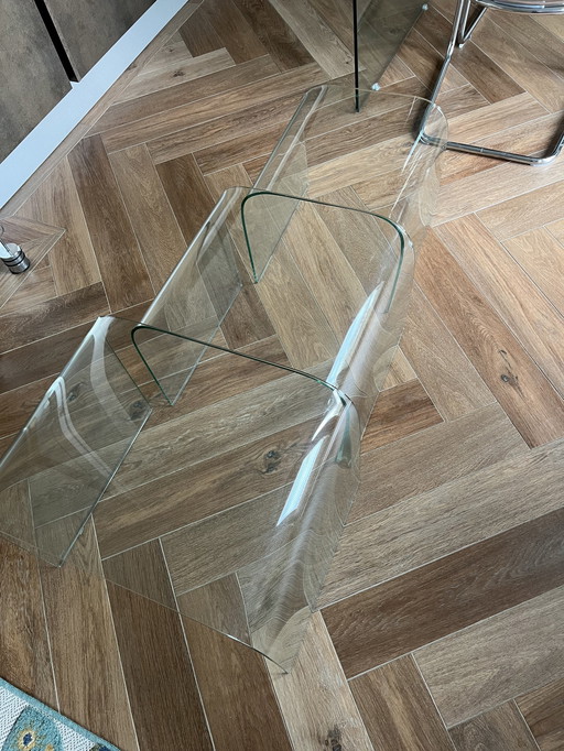 3x designer glass side tables