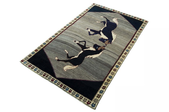 Image 1 of Hand-knotted Gabbeh Nomadic Rug Horses - 224 X 140 Cm