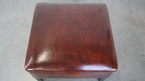 Image 1 of Large Sheepskin Leather Hocker