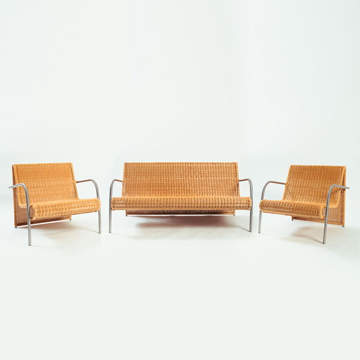 Rotan Pitriet Stoelen En Bank, Loungeset, 1990S