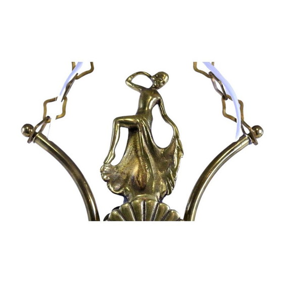 Image 1 of Pendente vintage art déco in ottone e vetro, 1920