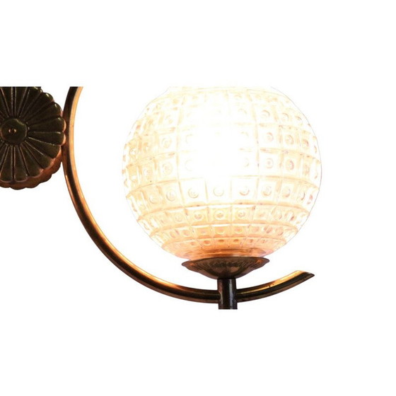 Image 1 of Pendente vintage art déco in ottone e vetro, 1920