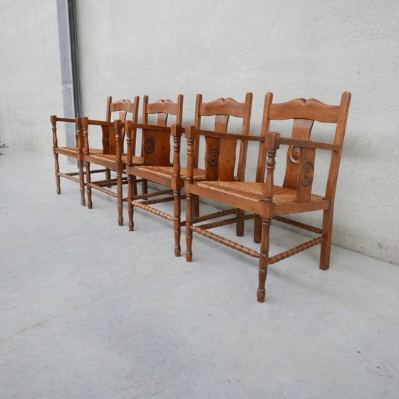 Image 1 of Coppia di poltrone vintage in giunco e legno di quercia, Francia 1950