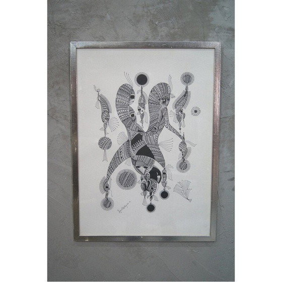 Image 1 of Lithograph vintage surréaliste de Ragnar Wollschläger, 1973