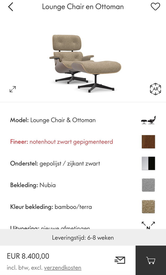 Image 1 of Vitra Lounge Chair Xl + Ottoman Fabric Nubia Icm Walnut