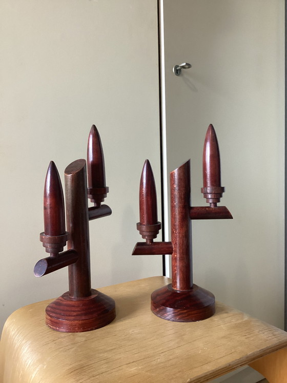 Image 1 of Art deco wooden candlesticks