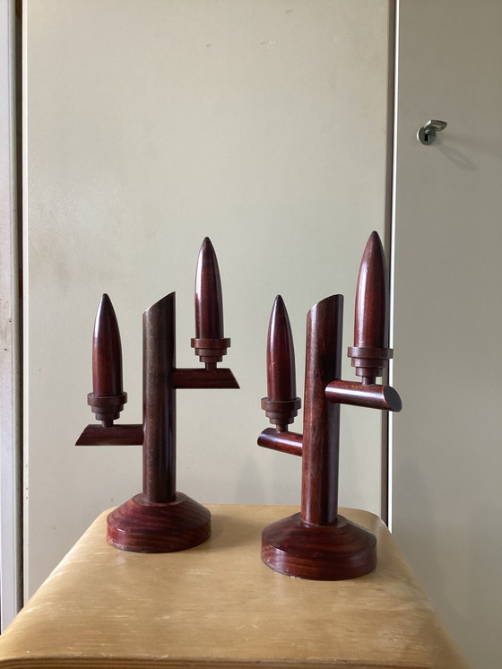 Image 1 of Art deco wooden candlesticks