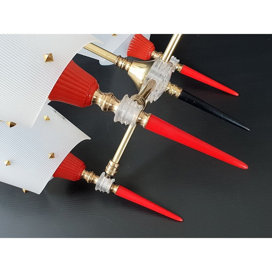 Image 1 of Vintage brass & plastic hanging lamp 1950s