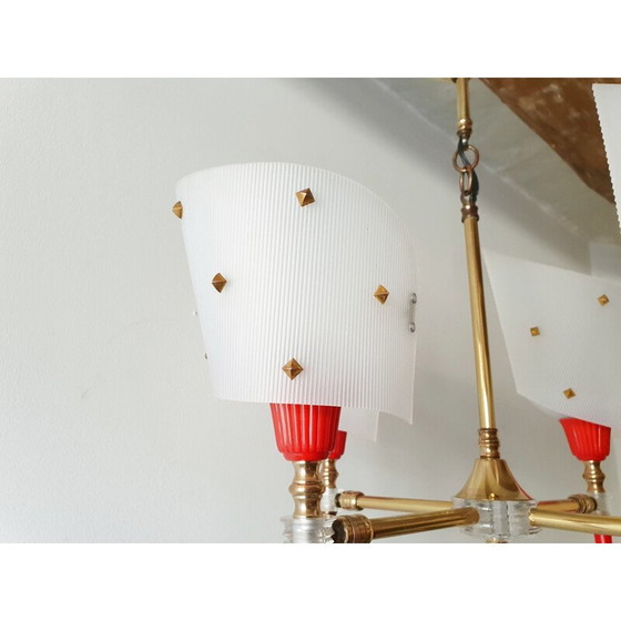 Image 1 of Vintage brass & plastic hanging lamp 1950s