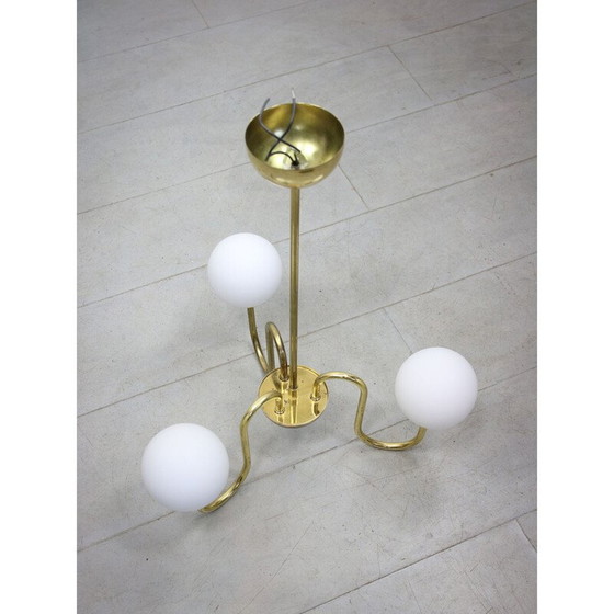 Image 1 of Lampadario vintage dorato in vetro opalino