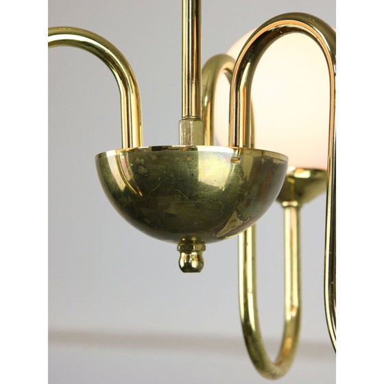 Image 1 of Lampadario vintage dorato in vetro opalino