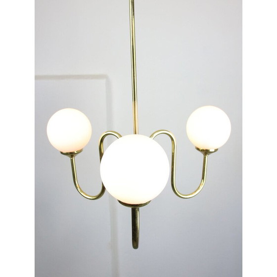 Image 1 of Lampadario vintage dorato in vetro opalino