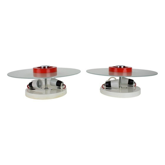 Image 1 of Pair of vintage glass and metal ceiling lamps by Napako, Czechoslovakia 1970