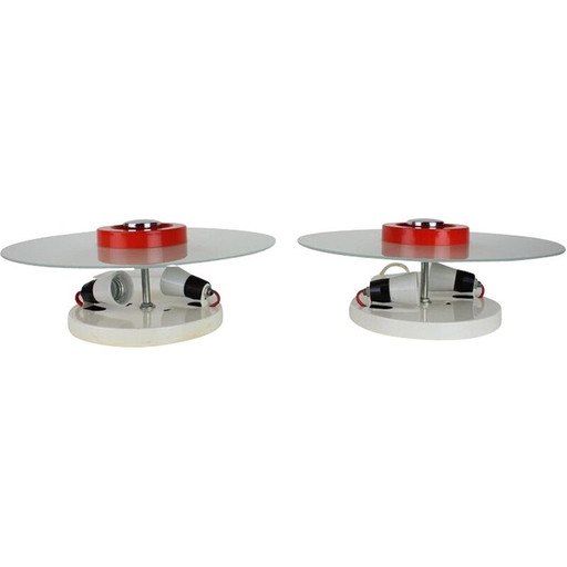 Pair of vintage glass and metal ceiling lamps by Napako, Czechoslovakia 1970