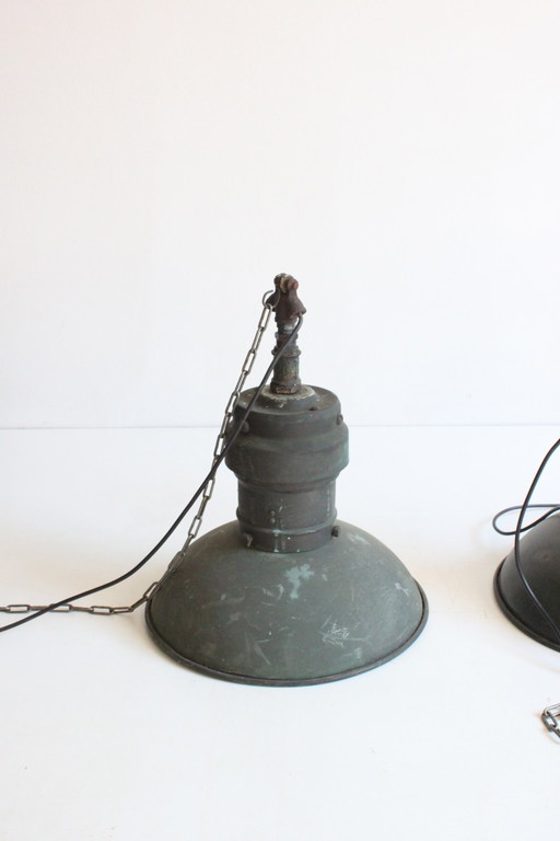 Industrial Copper Factory Pendant Lights, 1930S, Set Of 3