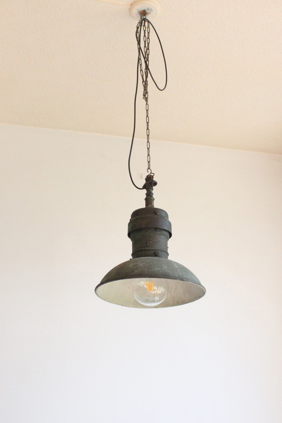 Image 1 of Industrial Copper Factory Pendant Lights, 1930S, Set Of 3