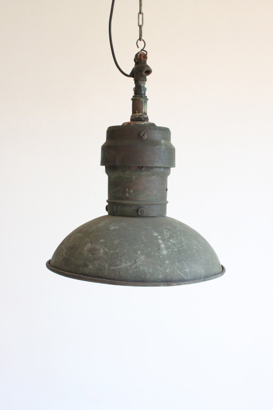 Image 1 of Industrial Copper Factory Pendant Lights, 1930S, Set Of 3