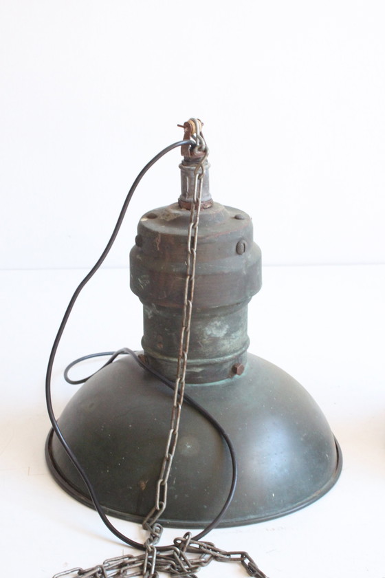 Image 1 of Industrial Copper Factory Pendant Lights, 1930S, Set Of 3