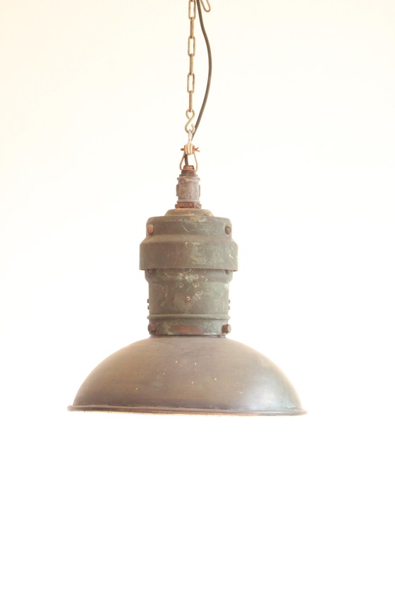 Image 1 of Industrial Copper Factory Pendant Lights, 1930S, Set Of 3