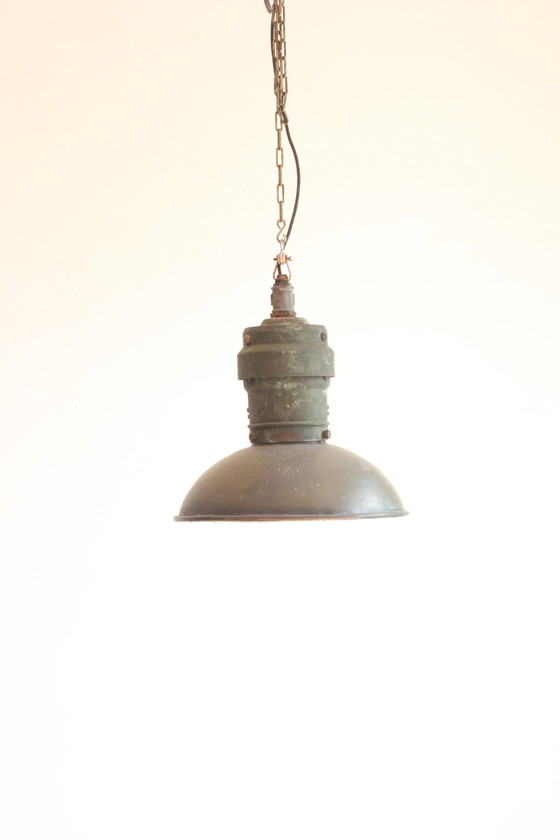 Image 1 of Industrial Copper Factory Pendant Lights, 1930S, Set Of 3