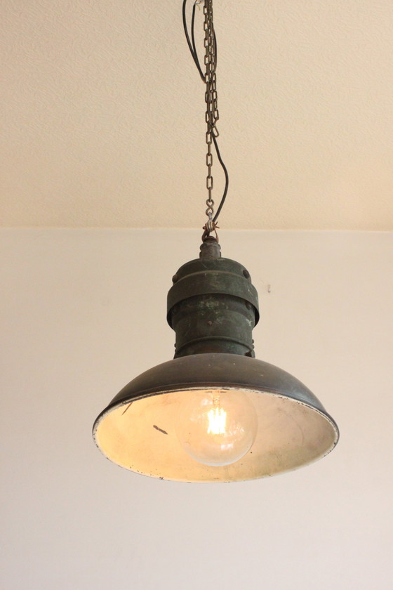 Image 1 of Industrial Copper Factory Pendant Lights, 1930S, Set Of 3