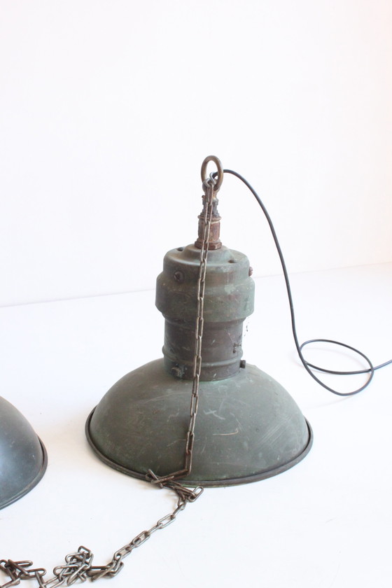 Image 1 of Industrial Copper Factory Pendant Lights, 1930S, Set Of 3