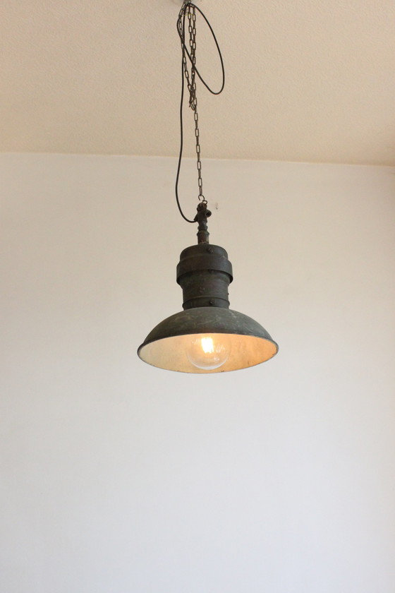 Image 1 of Industrial Copper Factory Pendant Lights, 1930S, Set Of 3