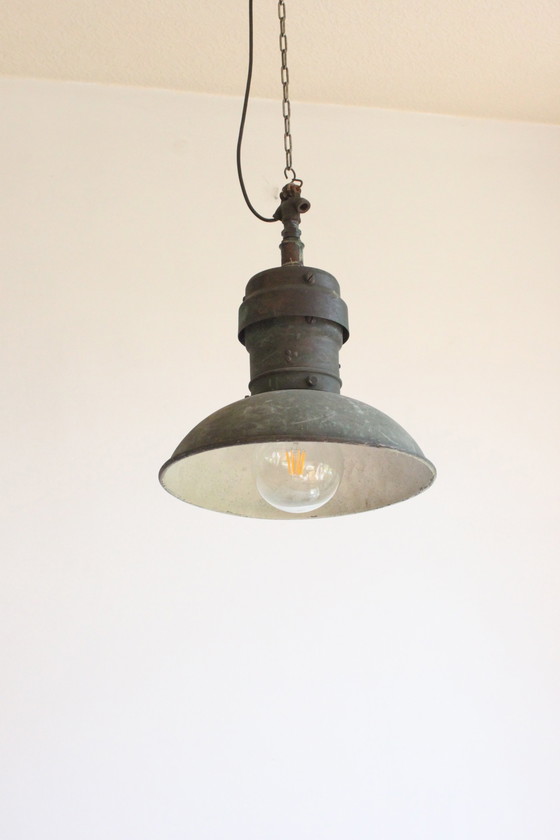 Image 1 of Industrial Copper Factory Pendant Lights, 1930S, Set Of 3