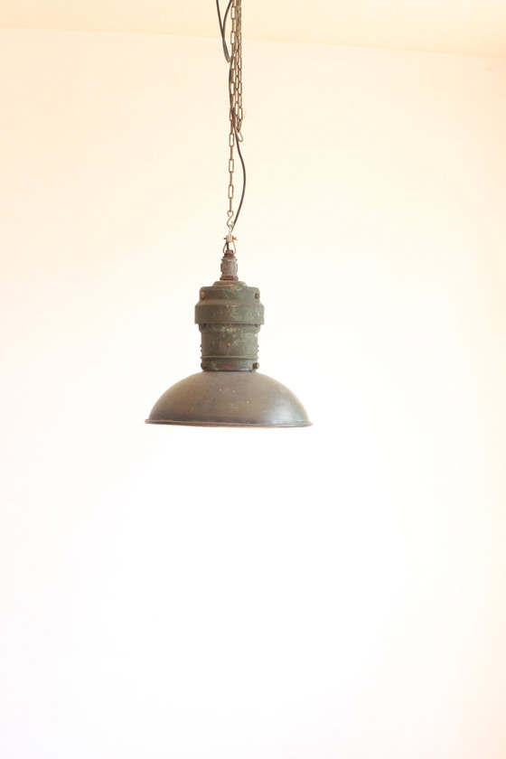 Image 1 of Industrial Copper Factory Pendant Lights, 1930S, Set Of 3