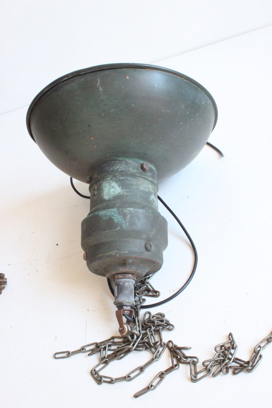 Image 1 of Industrial Copper Factory Pendant Lights, 1930S, Set Of 3