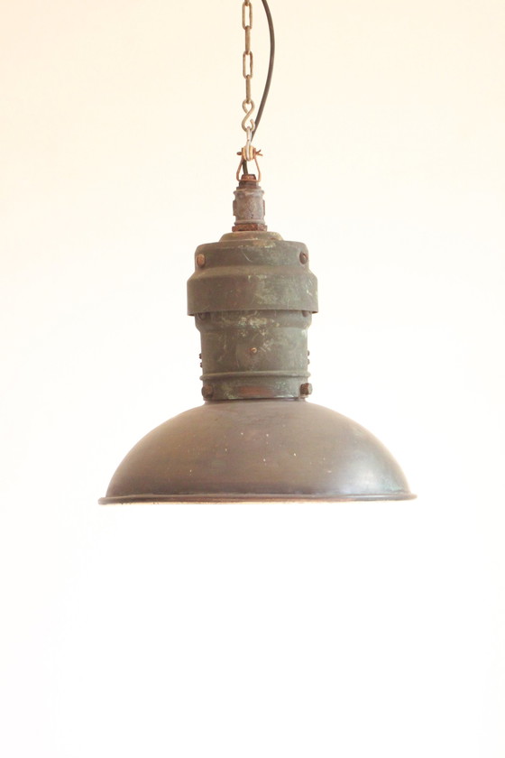 Image 1 of Industrial Copper Factory Pendant Lights, 1930S, Set Of 3