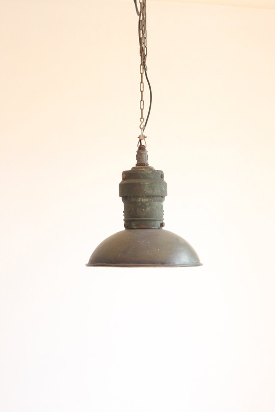 Image 1 of Industrial Copper Factory Pendant Lights, 1930S, Set Of 3