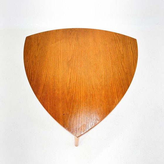 Image 1 of Vintage triangle-shaped wooden side table, Czechoslovakia