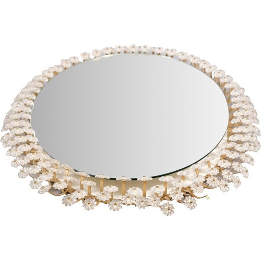 Specchio floreale vintage retroilluminato in vetro e metallo di Rupert Nikoll