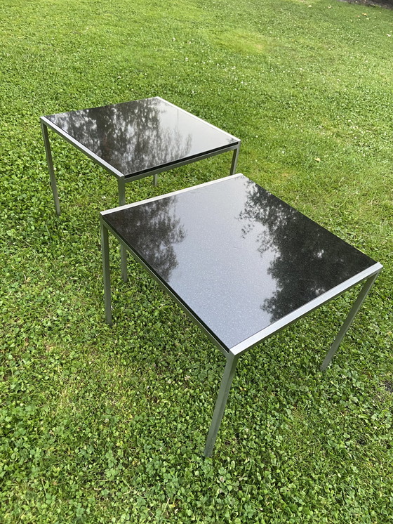 Image 1 of 2x Metaform design table d'appoint acier pierre naturelle