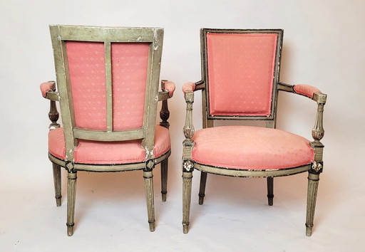  Pair Of Directorial Armchairs - Patina In Green Tones