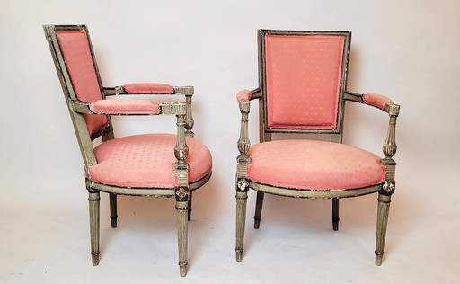  Pair Of Directorial Armchairs - Patina In Green Tones