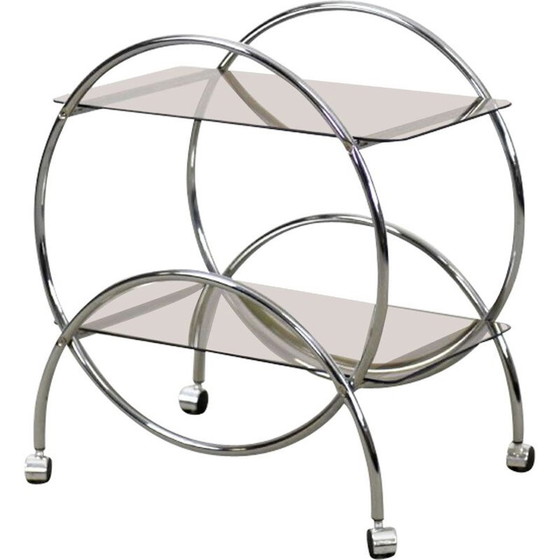Image 1 of Vintage Art Deco bar cart in chrome and smoked glass by Ikea, Sweden 1970