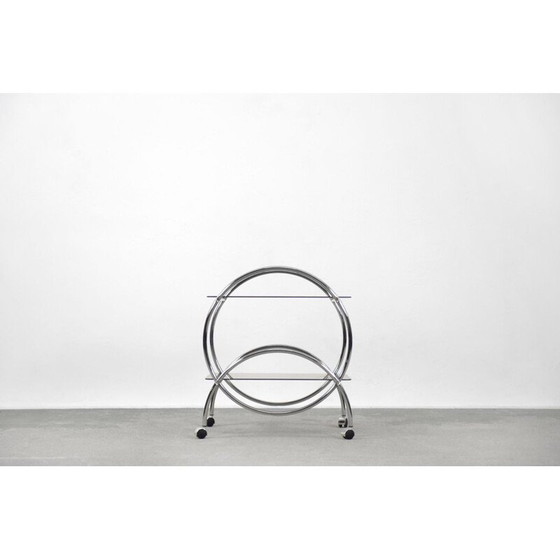 Image 1 of Vintage Art Deco bar cart in chrome and smoked glass by Ikea, Sweden 1970
