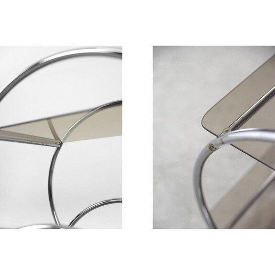 Image 1 of Vintage Art Deco bar cart in chrome and smoked glass by Ikea, Sweden 1970