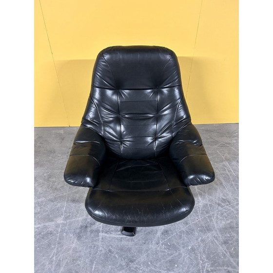 Image 1 of Scandinavian vintage metal and leather swivel chair, 1970s