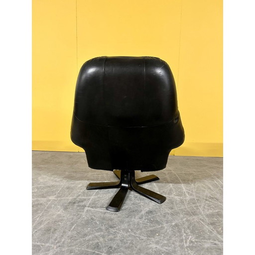 Scandinavian vintage metal and leather swivel chair, 1970s