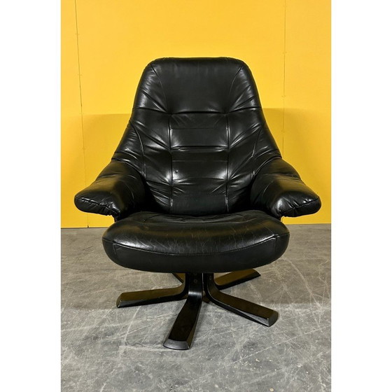Image 1 of Scandinavian vintage metal and leather swivel chair, 1970s