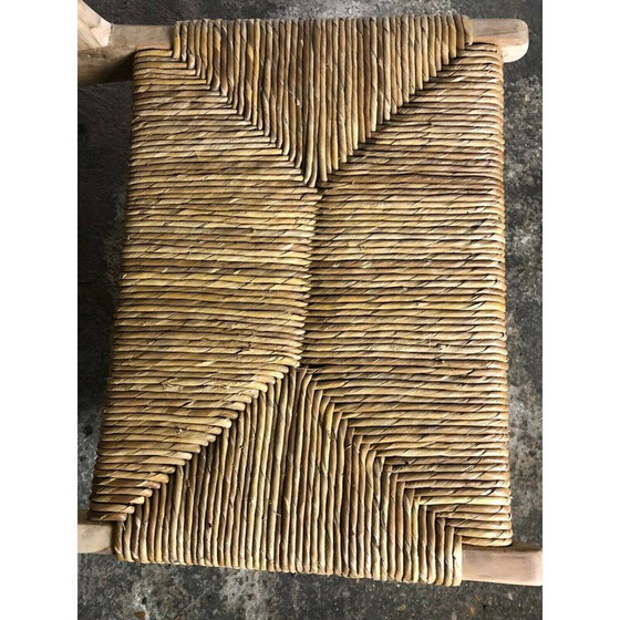 Image 1 of Vintage low armchair in raw teak and straw